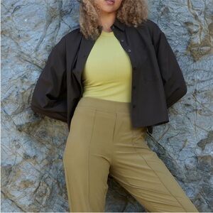 ATHLETA Cropped Stretch Tech Black Top Button Up Long Sleeve Women’s M